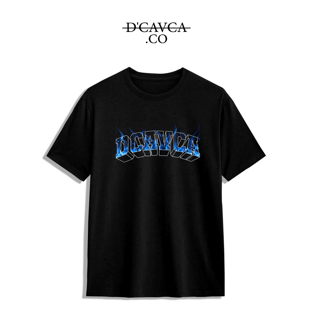 Black t-shirt with font blue fire