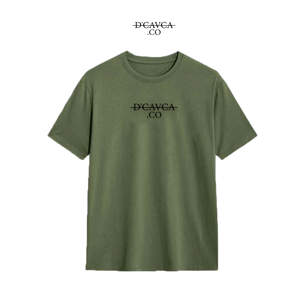 Green t-shirt with black logo on a white background